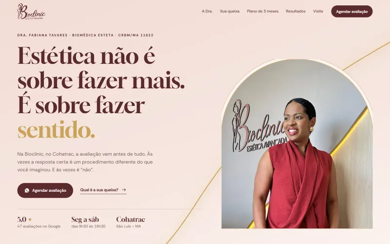 Página inicial do site Bioclinic Estética Avançada, harmonização facial e corporal