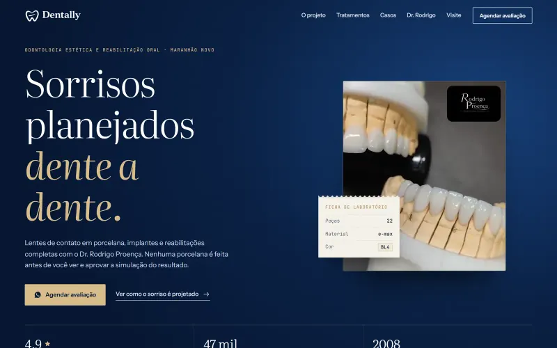 Página inicial do site Dentally, clínica odontológica