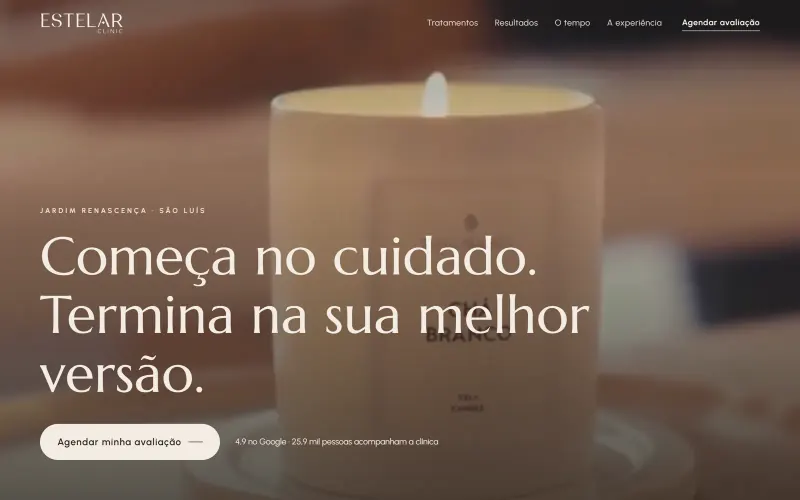 Página inicial do site Estelar Clinic, harmonização facial