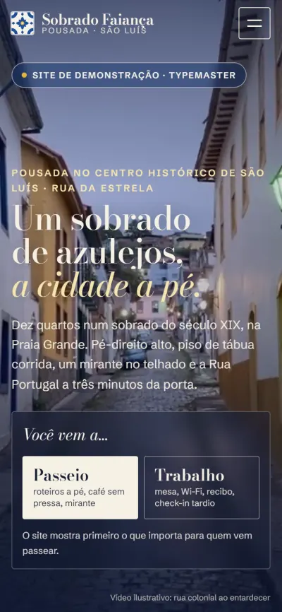 Primeira tela do site Sobrado Faiança no celular