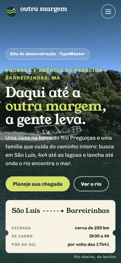 Primeira tela do site Pousada Outra Margem no celular