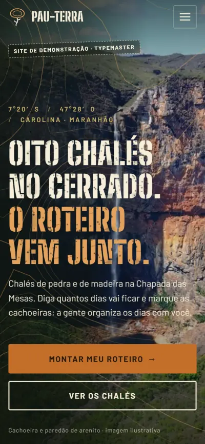 Primeira tela do site Chalés Pau-Terra no celular