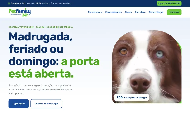 Página inicial do site PetFamily 24h, hospital veterinário 24 horas