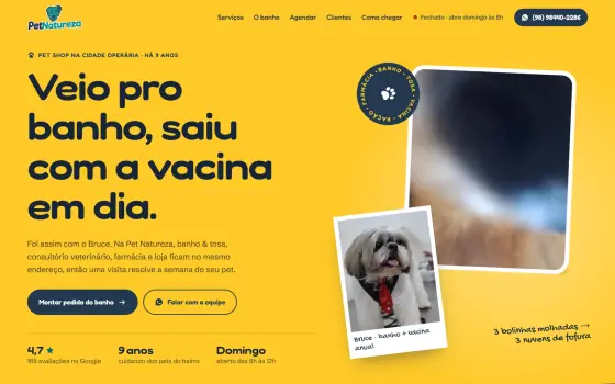 Site Pet Natureza, pet shop e veterinário