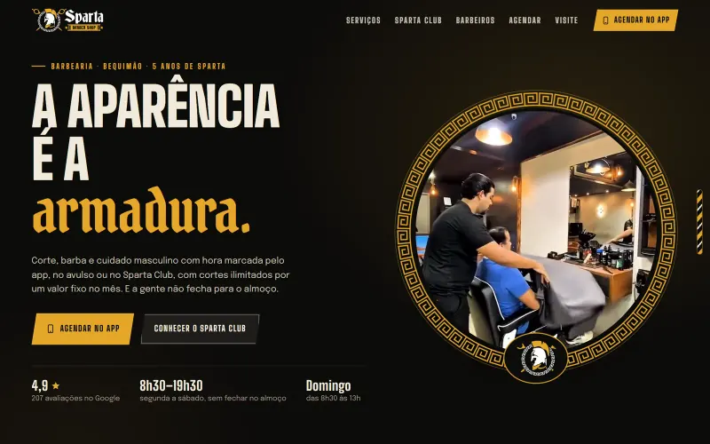 Página inicial do site Sparta Barber Shop, barbearia