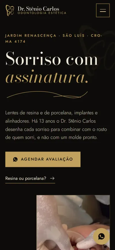 Primeira tela do site Dr. Stênio Carlos no celular