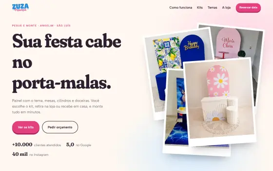 Site Zuza Provençais, kits pegue e monte para festas